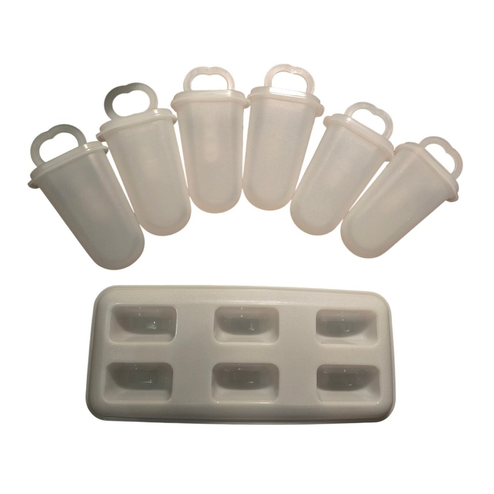 Vintage Tupperware Ice Tups Popsicle Maker Set 6 Molds Tray Translucent White
